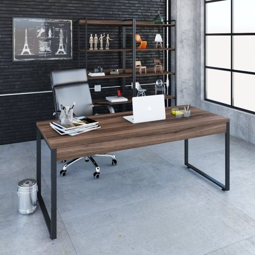 Escrivaninha Mesa Escritório Diretor Estilo Kuadra 180cm Industrial Nogal Nogal