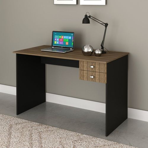 Escrivaninha Mesa Escritório Me4165 2 Gavetas 117cm Preto E Nogal Preto/Nogal
