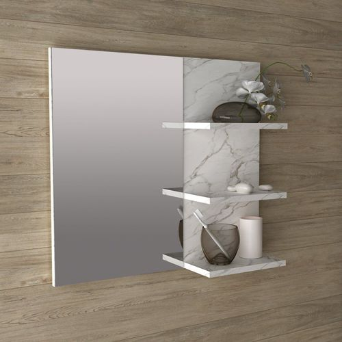 Espelheira para Banheiro 3 Prateleiras BN3608 Mármore Branco