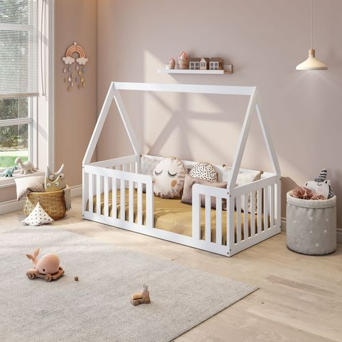 Mini Cama Montessoriana com Grade e Telhado Giulia Casatema Branco