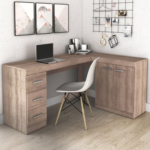Escrivaninha Mesa Escritório em L MSM446 2 Portas 156cm Rústico Rústico