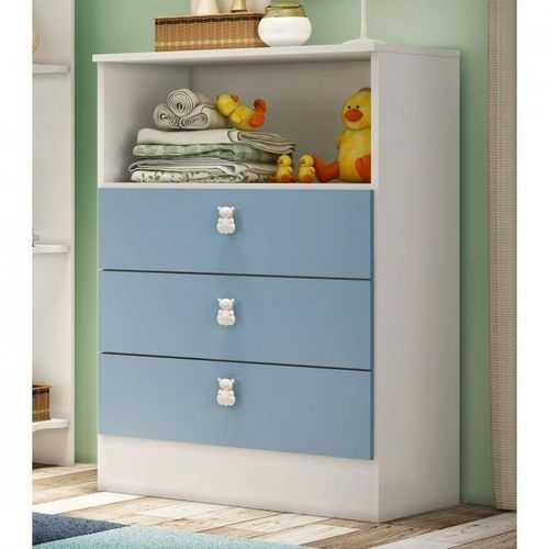 Cômoda Infantil 3 Gavetas 1330 Espresso Móveis Branco/Azul