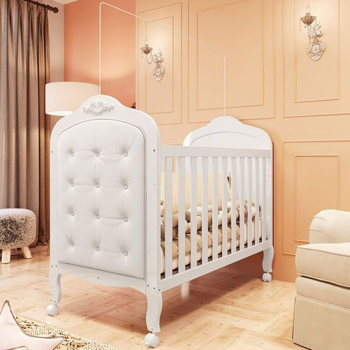 Berço Mini Cama 3 em 1 com Capitonê 100% MDF Maya Espresso Móveis Branco