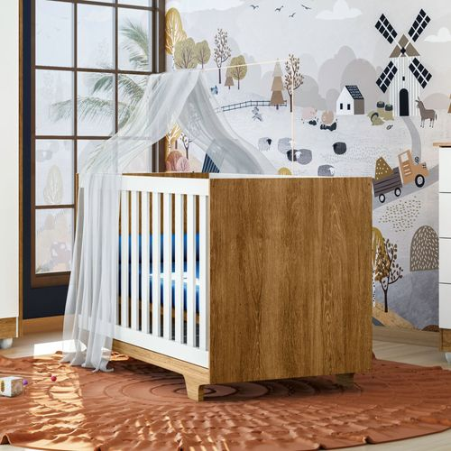 Berço Mini Cama 100% MDF Life Branco/Madeirado Ypê Berço Mini Cama 100% MDF Life Branco/Madeirado Ypê