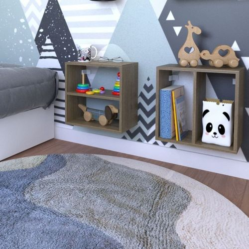 Conjunto 2 Nichos Prateleira para Quarto Infantil Carvalho Mel
