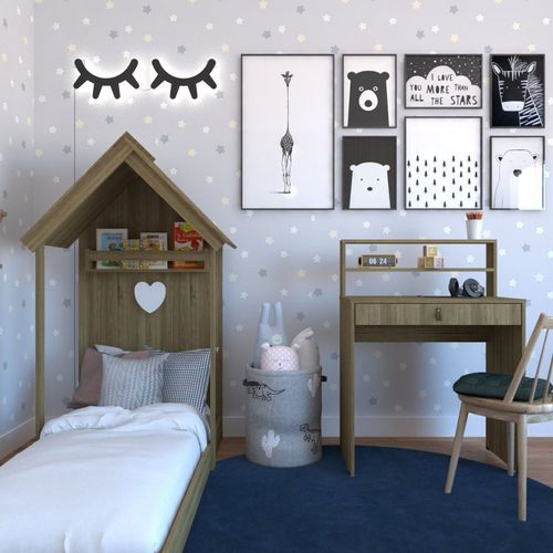 Conjunto Infantil com Cama e Escrivaninha Bramov Móveis Carvalho Mel