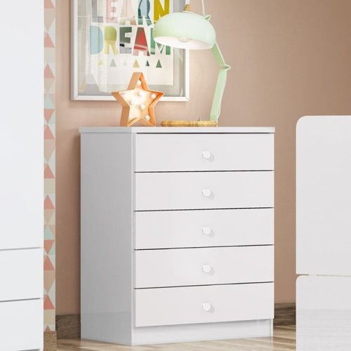 Cômoda Infantil 5 Gavetas Bala de Menta Branco