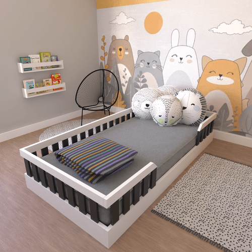 Cama Infantil Montessoriana Solteiro Cori Yescasa Branco/Preto
