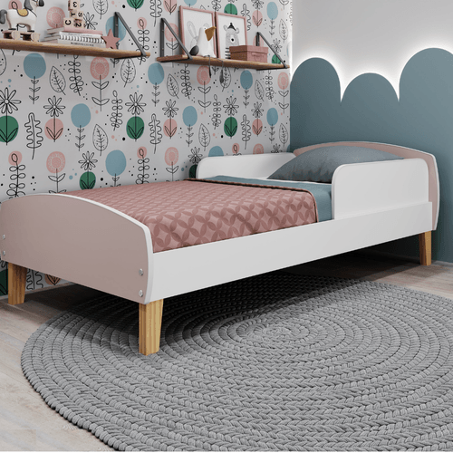Cama Infantil Montessoriana Com Protecao Lateral Aurora Branco/Rosa