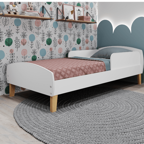 Cama Infantil Montessoriana Com Protecao Lateral Aurora Branco