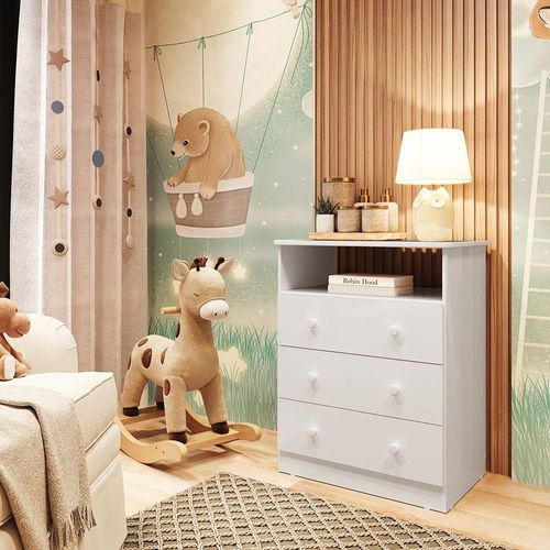 Cômoda Infantil 3 Gavetas 100% MDF Smim New Branco Brilho