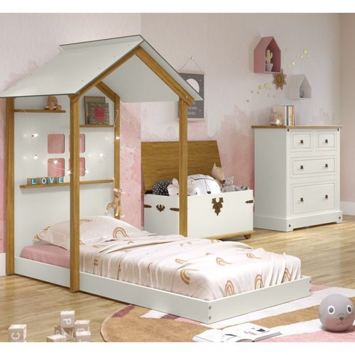 Cama Montessoriana Infantil Smile Yescasa Creme / Carvalho