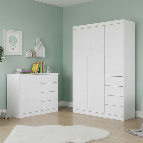 Quarto Infantil com Guarda Roupas e Cômoda Eloá Phoenix Baby Branco