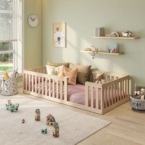 Cama Montessoriana Solteiro com Grade Giulia Casatema Natural/Bege