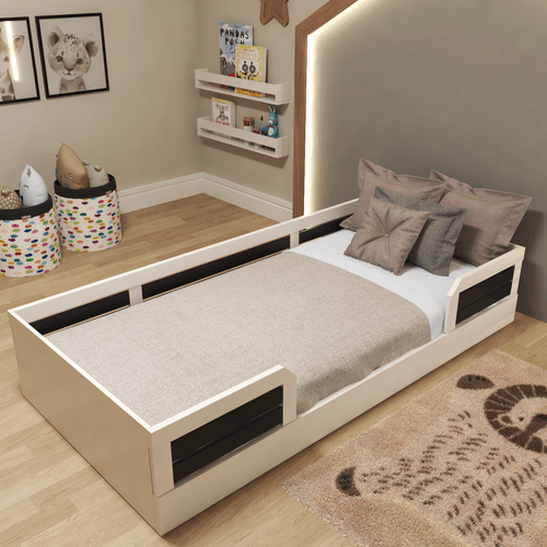 Cama Infantil Montessoriana Solteiro Lua Branco/Preto