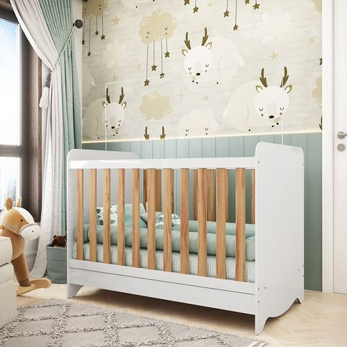 Berço Mini Cama Americano 100% Mdf 3 em 1 Ben Branco Brilho/Amêndoa Berço Mini Cama Americano 100% Mdf 3 em 1 Ben Branco Brilho/Amêndoa