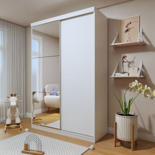 Guarda Roupa Infantil Premium Arabella 138cm com Espelho 2 Portas 2 Gavetas Minastex Branco
