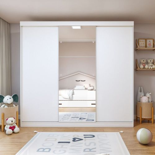 Guarda Roupa Infantil Premium Elô 205,9cm Elô com Espelho 3 Portas 4 Gavetas Minastex Branco