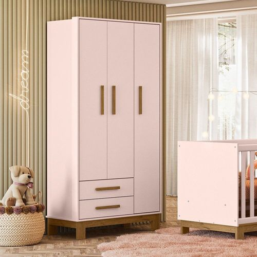 Guarda-roupa Infantil 3 Portas com 2 Gavetas Q Encanto Slim Rosa Acetinado
