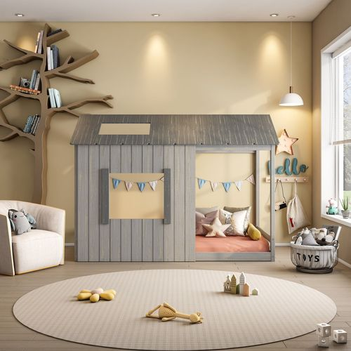 Cama Infantil Montessoriana Cabana Pkolino Cinza/Cinza Escuro