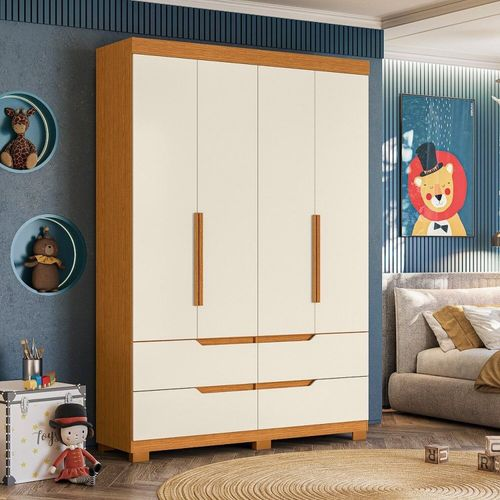 Guarda Roupa Infantil 4 Portas 4 Gavetas Circus Cinamomo/Off White
