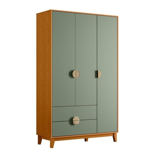 Guarda-Roupa Infantil 3 Portas e 2 Gavetas Kid em MDF Cinamomo / Sálvia