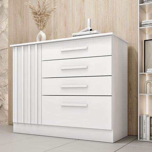 Cômoda 4 Gavetas 104cm Ripada Nova York Neve/Neve