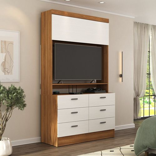 Cômoda para Quarto para Tv até 42 Polegadas Viena 1 Porta 6 Gavetas Yescasa Nogal/Branco