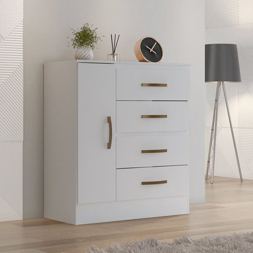 Cômoda para Quarto 4 Gavetas 01 Porta Lite Branco Brilho
