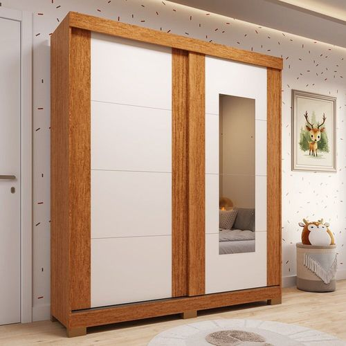 Guarda-roupa Infantil 2 Portas de Correr com Espelho 100% MDF 160cm Fantelli Espresso Móveis Cinamomo/Off White