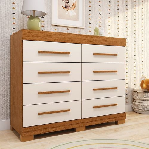 Cômoda Infantil 8 Gavetas 100% MDF 112cm Brincare Espresso Móveis Cinamomo/Off White