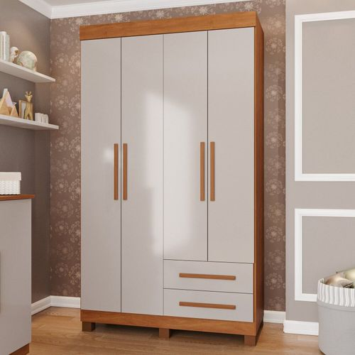 Guarda-roupa Infantil 4 Portas 2 Gavetas Aurora Espresso Móveis Cinamomo / Off White