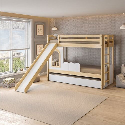 Treliche Infantil com Janela, Escorregador e Led New Garden Casatema Natural/Branco