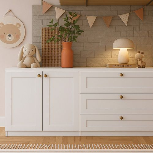Quarto Infantil com Cômodas 3 Gavetas e Armário 2 Portas Provençais 100% Mdf Infinity Branco Fosco