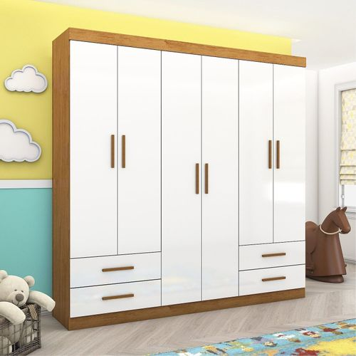 Guarda-roupa 6 Portas 4 Gavetas Infantil Perola Cinamomo/Branco