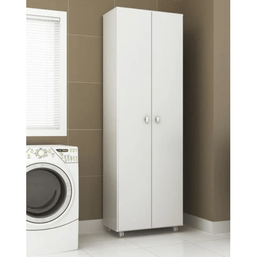 Armário Multiuso 2 Portas 4 Prateleiras com Rodízios Am3101 60cm Branco