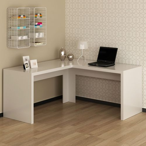 Escrivaninha Mesa Escritório Angular em L ME4116 157,3cm Branco Branco