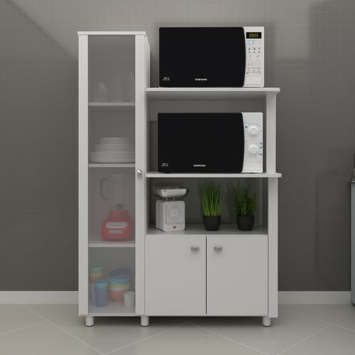Balcão Multiuso para Forno e Micro-ondas com 3 Portas e 4 Prateleira BL3304 Branco