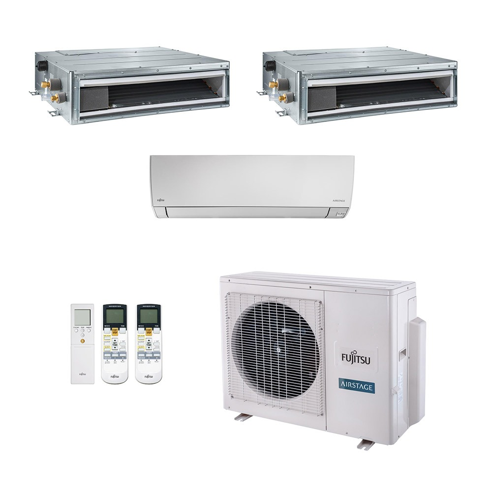 Ar-Condicionado Multi Split Inverter Fujitsu 23.000 (1x Evap HW 7.000 + 2x Evap Duto 12.000) Quente/Frio 220V