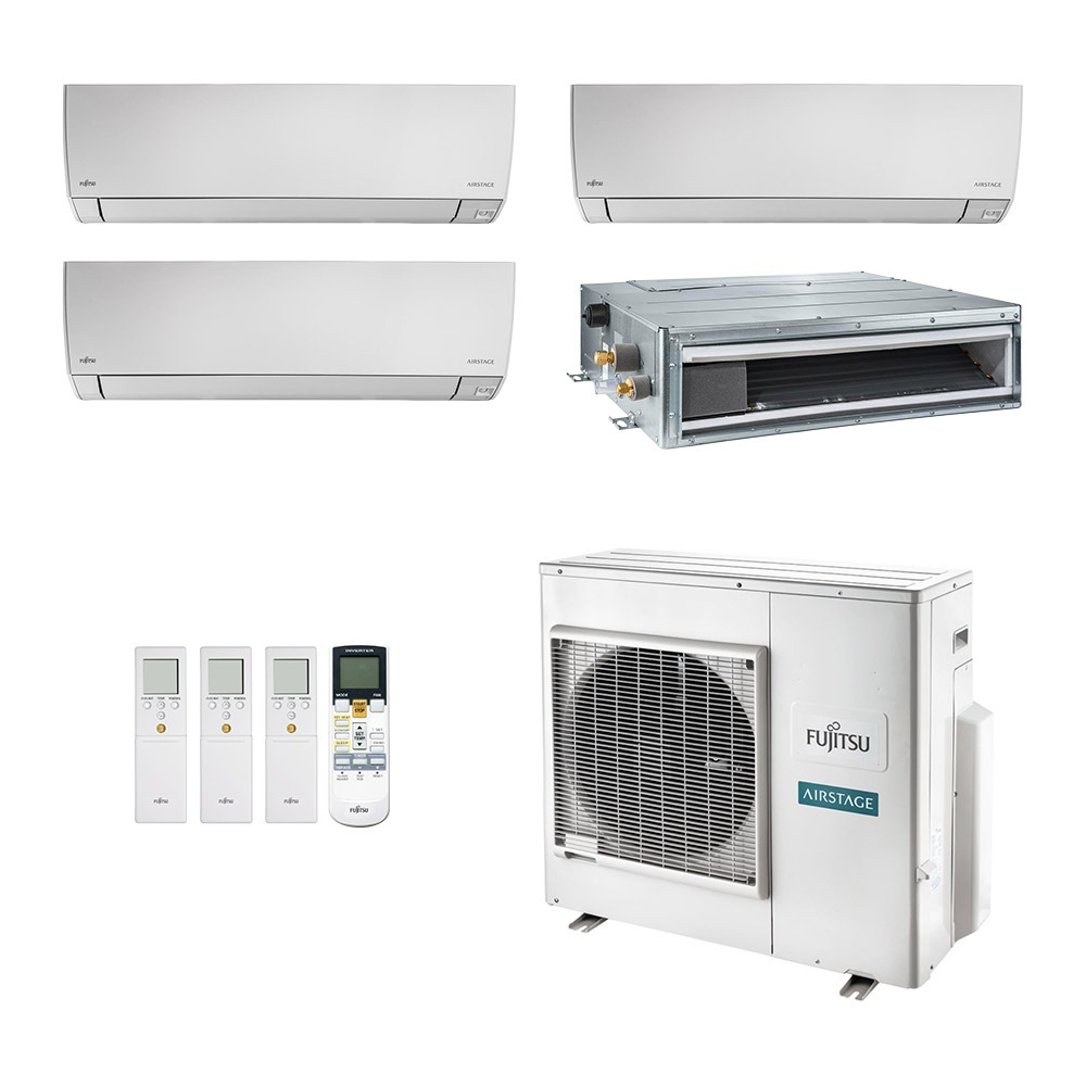 Ar-Condicionado Multi Split Inverter Fujitsu 35.000 (3x Evap HW 12.000 + 1x Evap Duto 12.000) Quente/Frio 220V