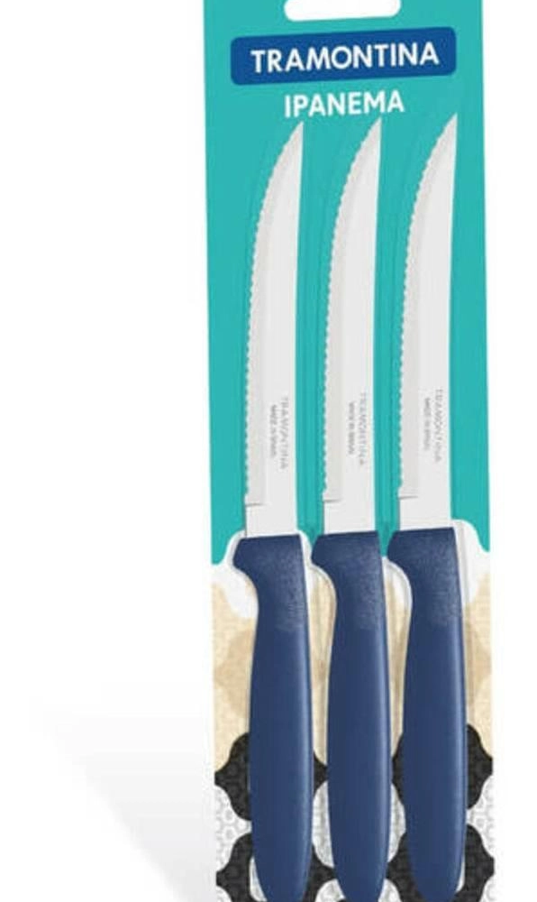 Facas Para Churrasco Tramontina Ipanema 3 Peças Azul Facas Para Churrasco Tramontina Ipanema 3 Peças Azul