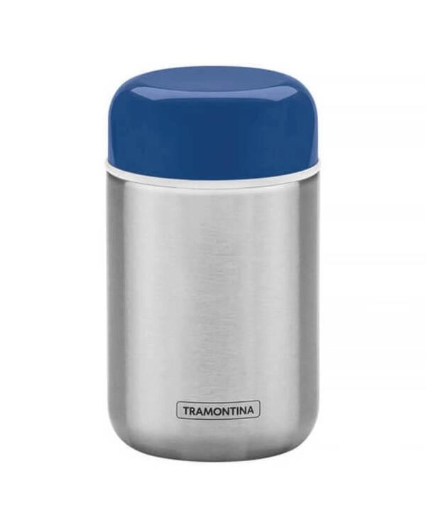 Pote Térmico Tramontina Em Aço Inox Com Tampa Azul 8,8cm 400ml Pote Térmico Tramontina Em Aço Inox Com Tampa Azul 8,8cm 400ml