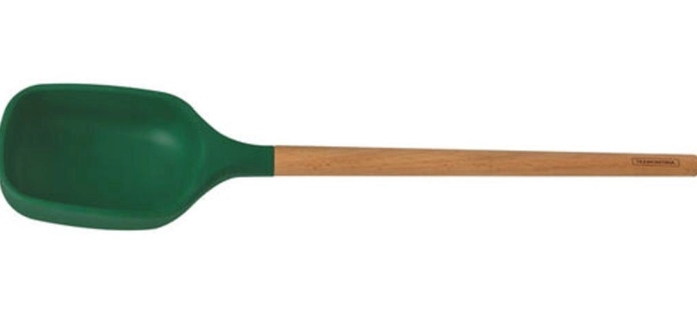 Colher Para Servir Tramontina Live Em Silicone Verde Com Cabo De Madeira Colher Para Servir Tramontina Live Em Silicone Verde Com Cabo De Madeira