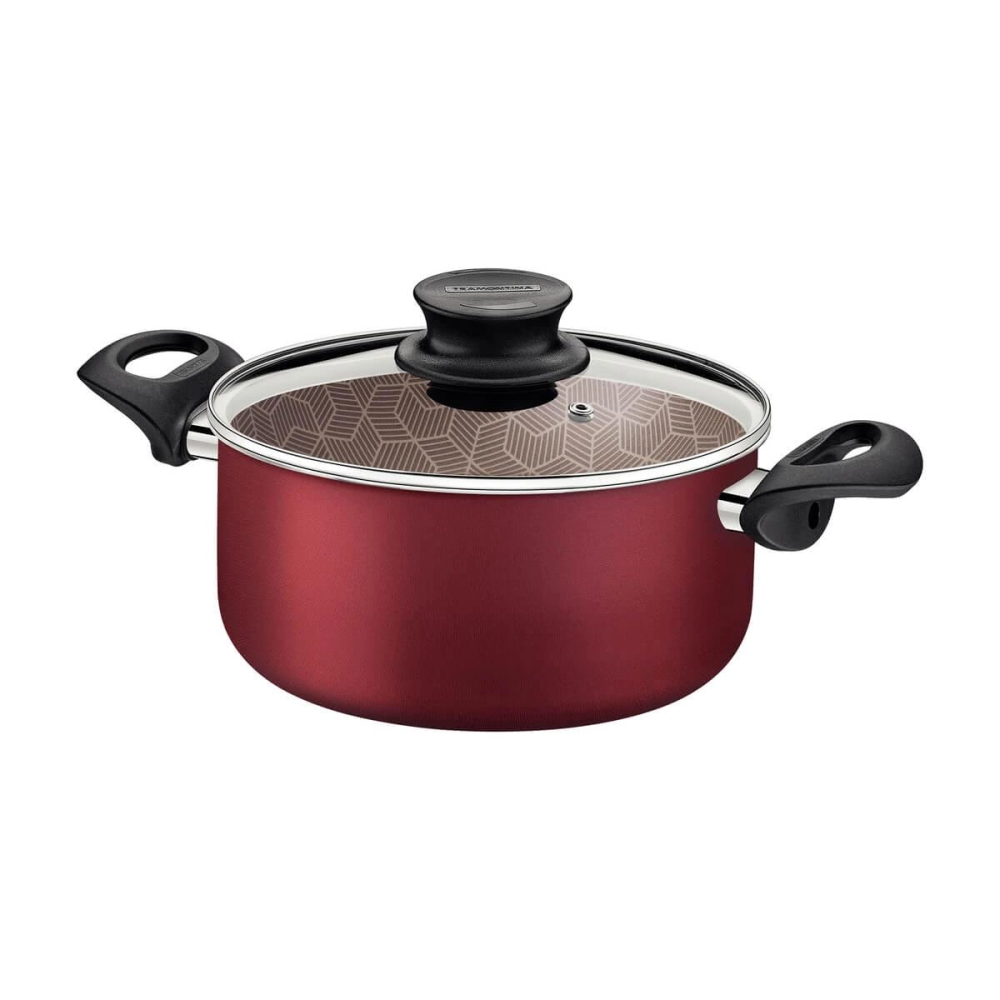 Caçarola Tramontina Paris 24cm Em Alumínio Com Revestimento Antiaderente Vermelha E Tampa De Vidro Caçarola Tramontina Paris 24cm Em Alumínio Com Revestimento Antiaderente Vermelha E Tampa De Vidro