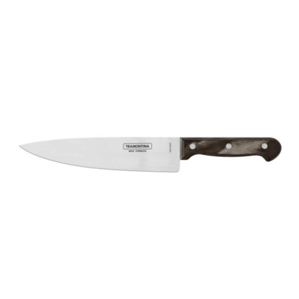 Faca Chef Tramontina 8" Aço Inox Cabo De Madeira Castanho Faca Chef Tramontina 8" Aço Inox Cabo De Madeira Castanho