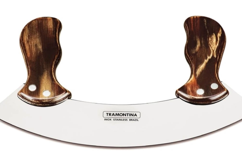 Mezzaluna Tramontina Polywood Aço Inox Cabo Castanho