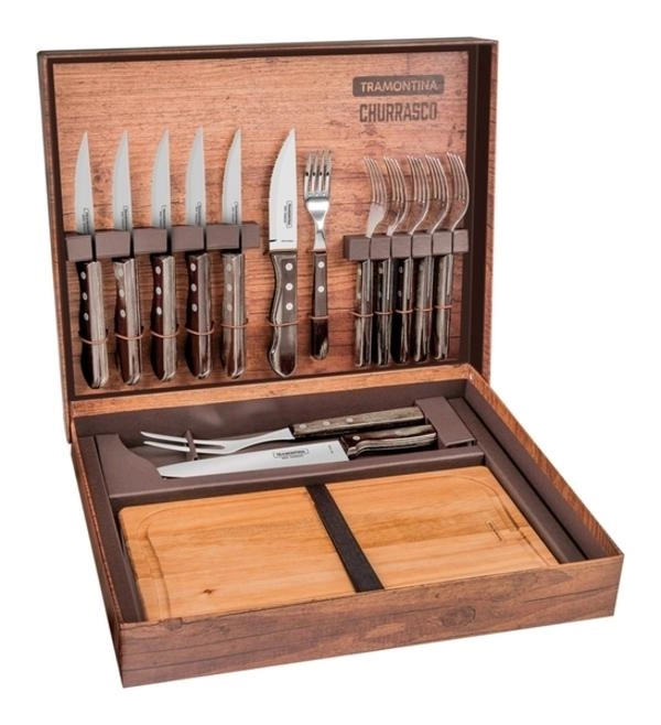 Jogo De Churrasco Tramontina Polywood Castanho 15 Peças