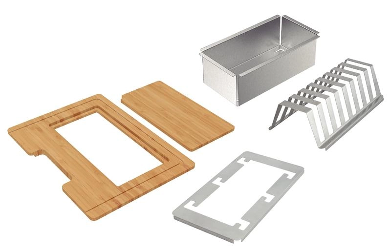 Kit Para Pia Tramontina Design Collection Acessórios Em Inox E Tábua Em Madeira Vazada 42x32cm Kit Para Pia Tramontina Design Collection Acessórios Em Inox E Tábua Em Madeira Vazada 42x32cm