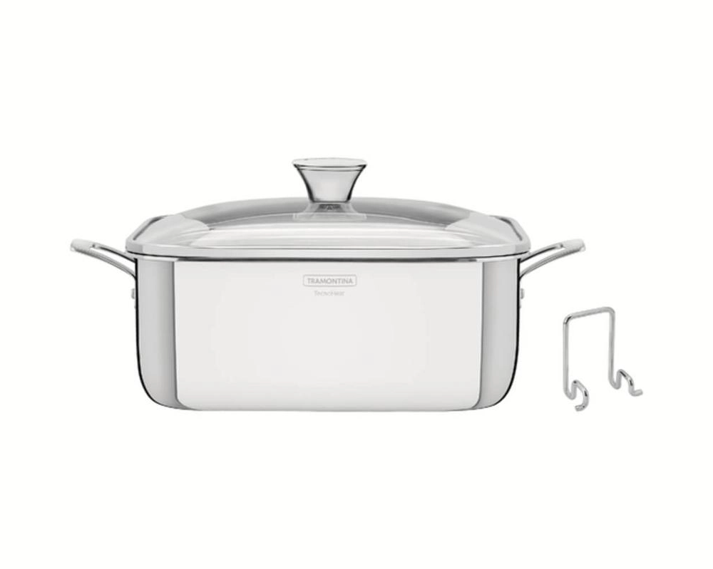 Caçarola Tramontina Grano Quadrada Aço Inox Com Suporte Para Tampa De Vidro 4 Litros Caçarola Tramontina Grano Quadrada Aço Inox Com Suporte Para Tampa De Vidro 4 Litros