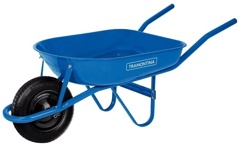 Carrinho De Mão Tramontina Com Caçamba Rasa Metálica Azul 50 Litros Braço Metálico